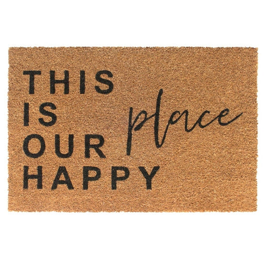 Black This is Our Happy Place Doormat, 24"x36"