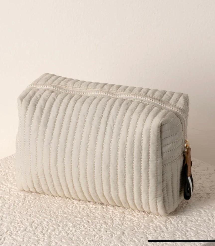 Quilted Nylon Large Boxy Cosmetic Pouch - Ivory