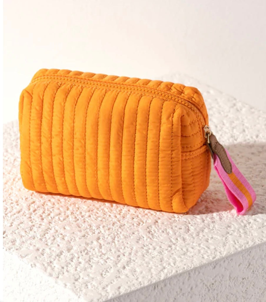 Quilted Nylon Large Boxy Cosmetic Pouch - Orange