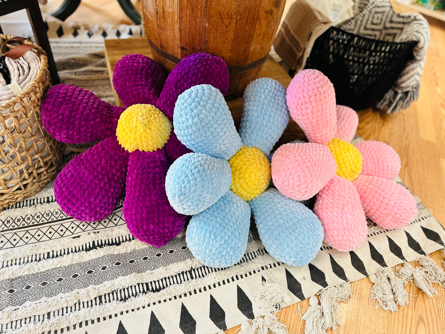 Crochet Flower Throw Pillows