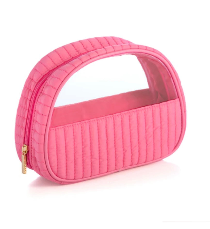 Quilted Nylon Half-Moon Cosmetic Pouch - Pink