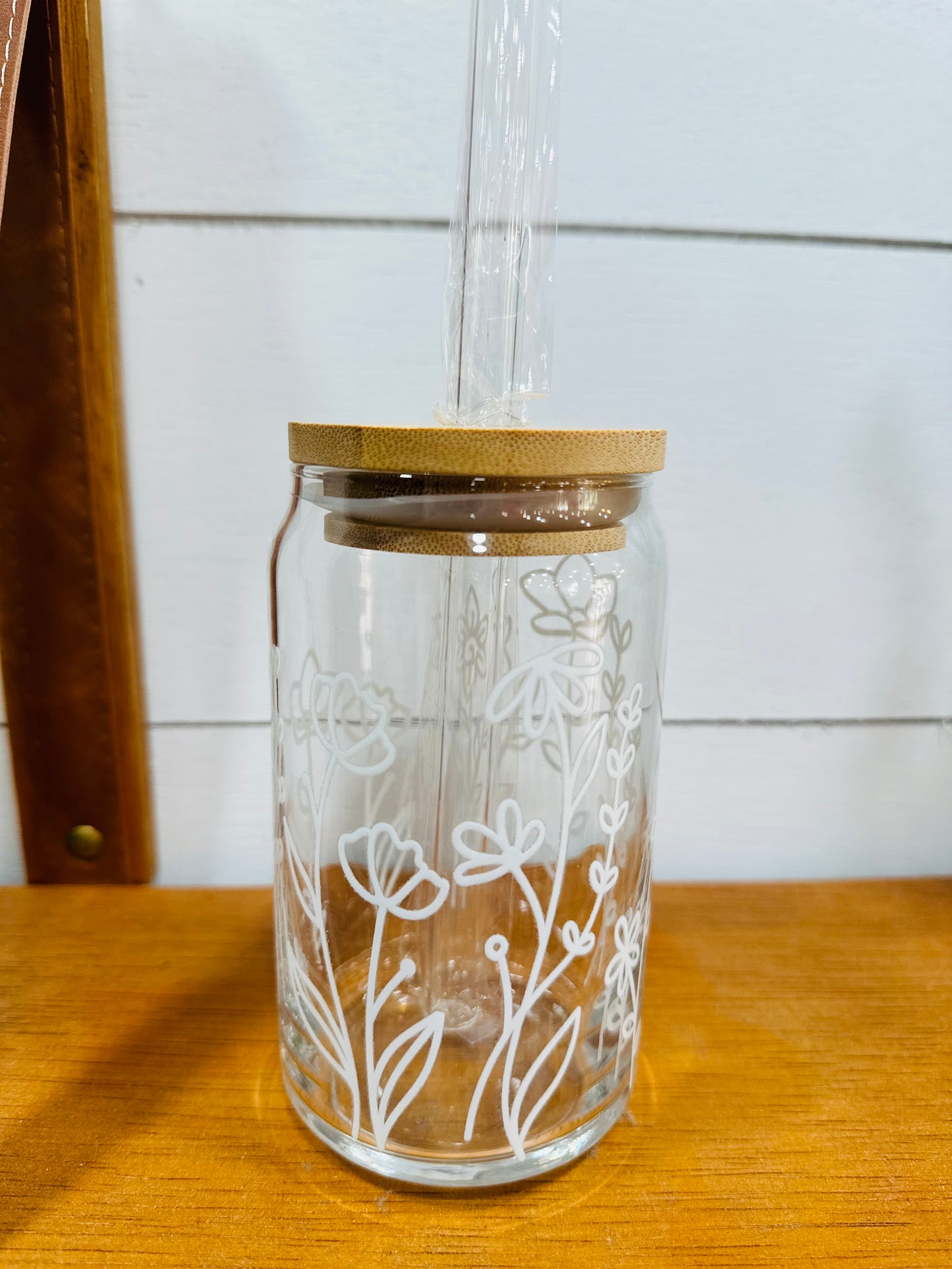 Iced Coffee Cup Glass with Lid /Straw 12 oz