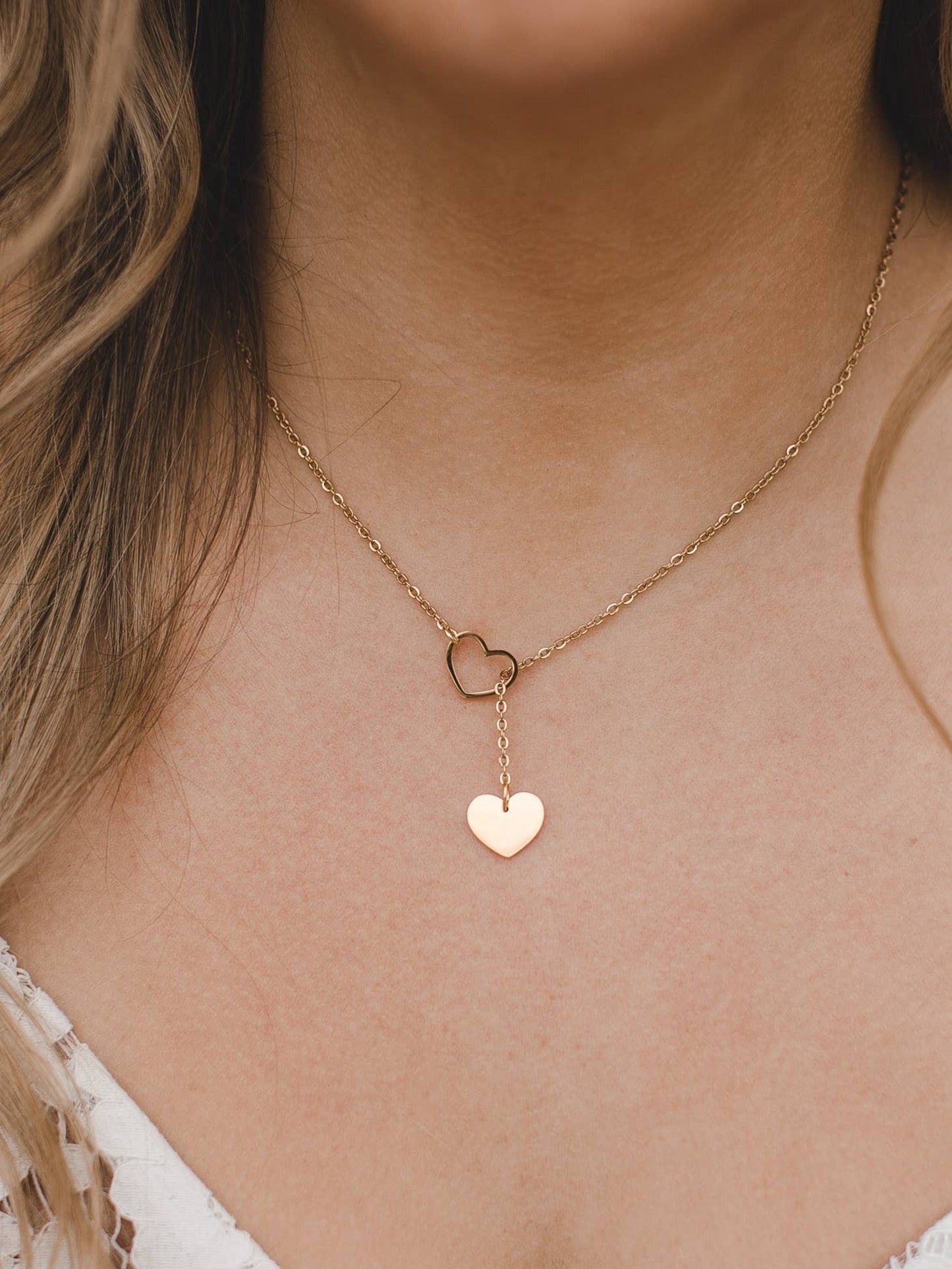 14K Gold Plated Heart Y Necklace