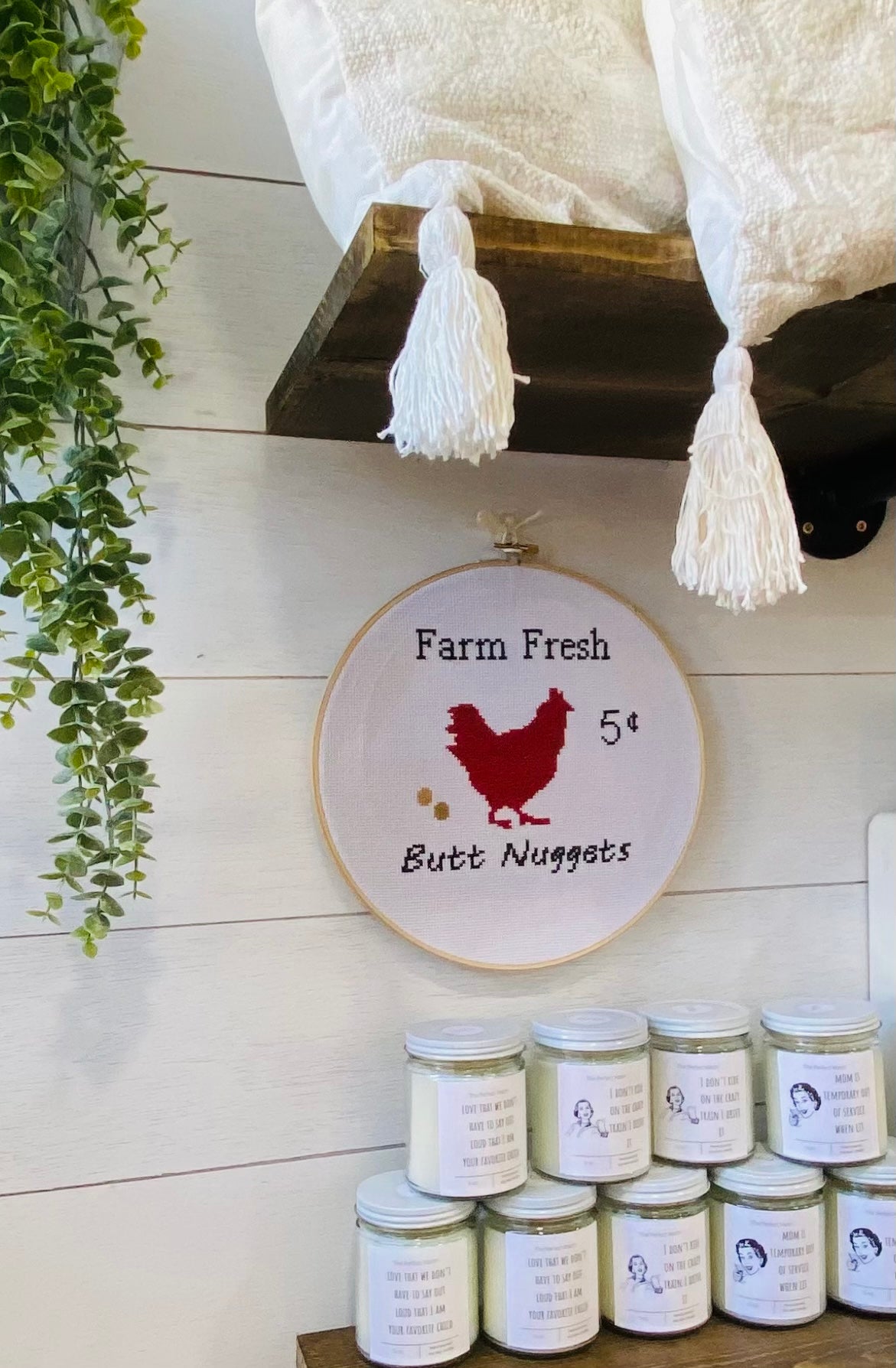 Farm Fresh Butt Nuggets Cross Stitch in 10”hoop