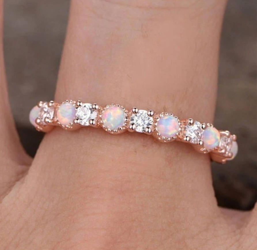 Rose Gold Pink Opal Ring